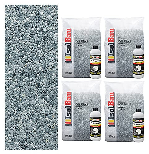 Isolbau Steinteppich Aussen Komplettset Marmorkies 100kg + Bindemittel bis 10m² Ice Blue 1/4mm Epoxidharz Terassenboden Natursteinboden Marmorkies Bodenbelag Steinboden Marmorstein Innen Außen