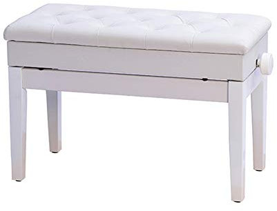 DRSM Hölzerne Doppel-Klavierbank Luxus-Duett-Klavierbank-Hocker mit Staufach und ledergepolstertem Sitz, höhenverstellbare Keyboardbänke, schwarz (weiß)