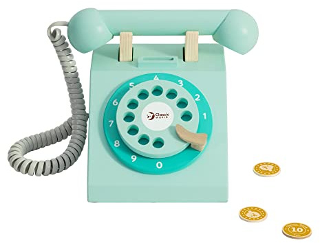 Classic World Kids Vintage Wooden Toy Play Telephone | Interactive Retro Wooden Telephone for Boys Girls 3 Years + | Educational Wooden Toys for Kids
