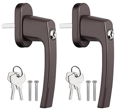 AUTOUTLET Fenstergriffe abschliessbar, 2 Stück Fenstergriff abschließbar Aluminium in Stiftlänge 35mm, Fenstersicherung Balkontürgriff kindersicherung mit Schlüsseln und Schrauben für Fenster (braun)