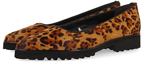Ballerine in pelle con fantasia leopardata e suola spessa tipo track da donna ruka