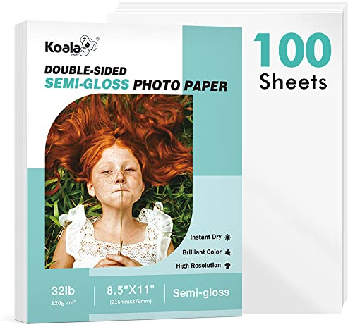 Koala Thin Double Sided Semi-Gloss Photo Paper 8.5X11 Inch 100 Sheets 32LB for Inkjet and Laser Printer for Menu Flyer Print