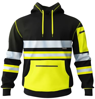 kraftd Mens Hi Vis Hoodie High Viz Hooded Sweatshirt Workwear Hoody with Reflective Tape