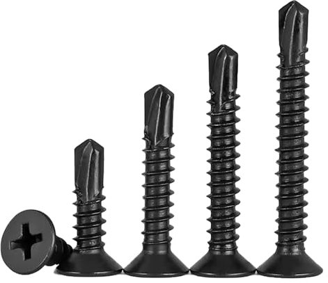 FandWay 100 Stück M4,2 x 38 mm Flachkopf-Blechschrauben, Senkkopf-Blechschrauben/Tek-Schrauben für Blech, Stahl, Aluminium, Holz, Kunststoff (Schwarzoxid-Finish)