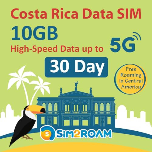 Données du Costa Rica UNIQUEMENT Carte SIM 30 jours/10 Go de données Internet Haut débit jusqu'à 5G lItinérance gratuite au Salvador, au Guatemala, au Nicaragua et au Panama