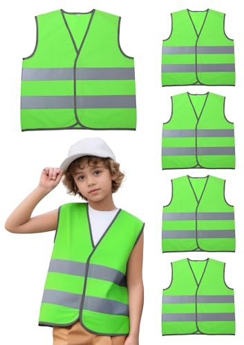 Adigau Conjunto de chaleco reflectante para niños, chaleco reflectante de alta visibilidad, chaleco de seguridad, ligero, transpirable, diseño de rayas reflectantes para mayor seguridad, Paquete de 5