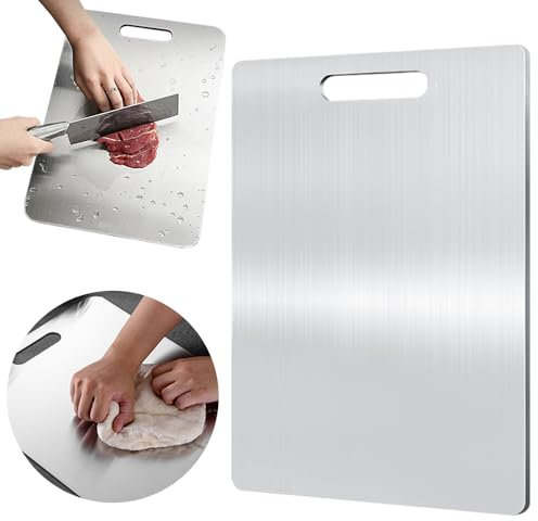 Planche à découper en titane, durable double face pour cuisine, acier inoxydable 304, parfaite pour toutes les préparations alimentaires (39 x 28 cm)
