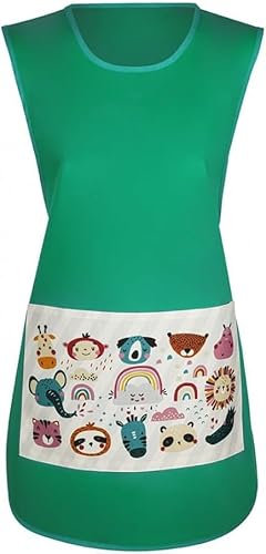 EBRATEX Casulla de trabajo para mujer Verde| Bata Estola maestra y profesora infantil | Uniforme laboral para tiendas y comercios | Delantal de limpieza hostelería y restauración | Regalo maestra