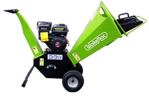Wallemac 4” inch 208CC 6.5HP Gas Powered Wood Chipper Shredder Mulcher Heavy Duty Leaf Branch Chipper B&S Engine EPA Certified with Emergency Stop Button