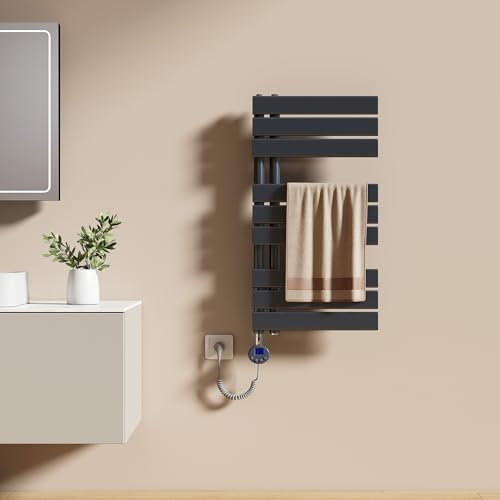 EMKE Radiador Toallero Eléctrico con Termostato 76x40 cm, 400W Antracita, Toallero Eléctrico de Bajo Consumo, Resistencia Calefactora con Temporizador,Calienta Toallas,Secatoallas