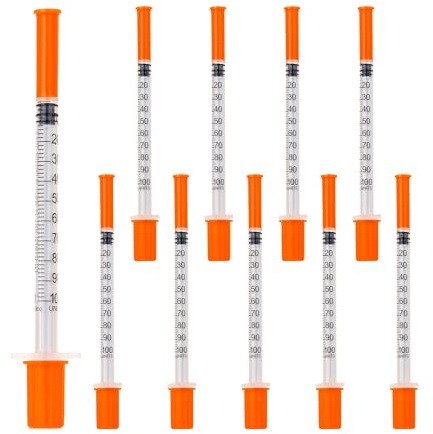 Jeringas de 1 ml, 29 g, 8 mm con aguja, herramientas de medición multiusos de plástico, jeringa para alimentar mascotas, embalaje sellado individualmente (100)
