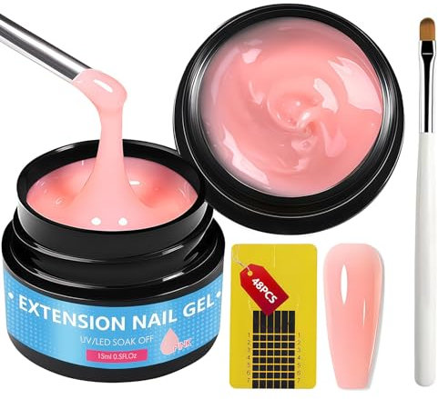 2 Pezzi 15ml Gel Ricostruzione Unghie, Builder Gel Unghie, Gel Ricostruzione Unghie per Ricostruzione Unghie, Set di gel UV per unghie con pennello per nail art e pellicola di carta, Rosa