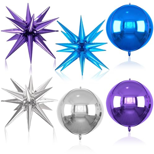 Ballons en Aluminium 4D, 6 Pièces Balloons de Fête 4D, 22 Pouces Ballons en Aluminium Ronds et Étoile, pour Mariages, Anniversaires, Baby Shower (C)