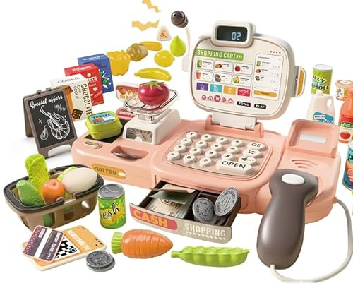 YGVQN Caja Registradora de Juguete con Escáner y Sonidos, Set Completo 72 Accesorios (Calculadora, POS, Dinero Falso) y Música Interactiva, Juego de Roles para Niños 3+ Años - Regalo Educativo