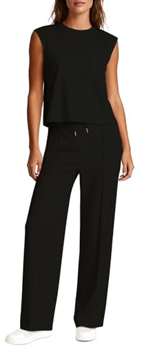 IwIeIaIrI Women's 2 Piece Outfit Sleeveless Top with Lounge Pants Co-ord Set, Soft Loungewear Sets with Pockets for Women, Comfortable Travel Airport Outfit