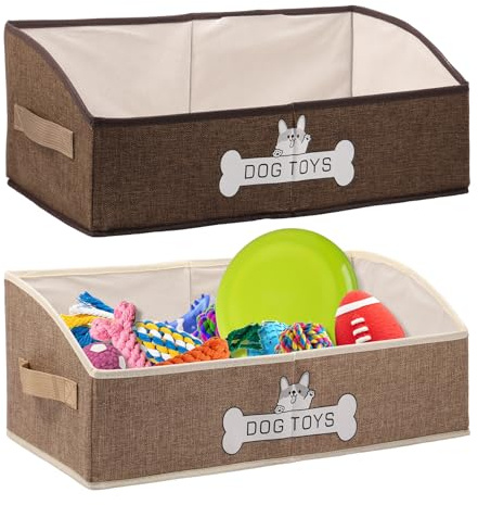 Bpyhebe 2PCS Large Size Dog Toy Box, 50x28x20cm Foldable Cat Toy Basket With Double Handle, Cotton Line Multipurpose Pet Toys Holder Organizer for Clothes Accessories Grooming Supplies Collar