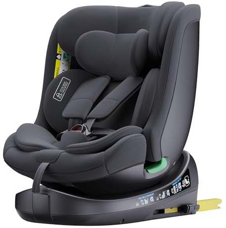 Kindersitz i-Size R129 Kindersitz, 0 bis 12 Jahre 40 bis 150 cm, 360° drehbar | ISOFIX | Gruppe 0+1/2/3 Kindersitzerhöhung, Armlehnen und Kopfstütze höhenverstellbar (Black)