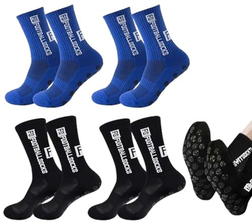 GNALIA Chaussette Foot Enfant 4 Paires, 2 Marine Et 2 Noir Taille 33-39 Antidérapantes Pour Football Et Basketball Football
