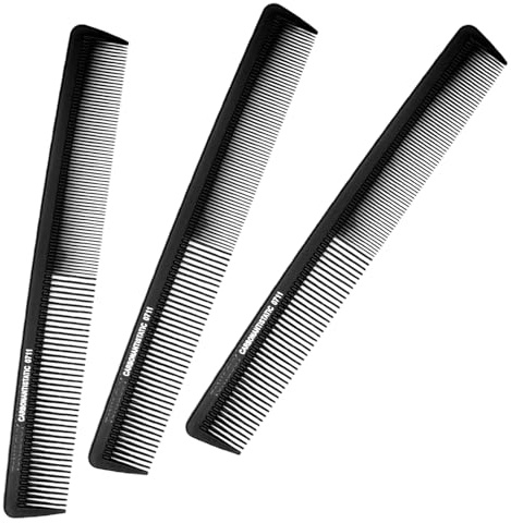 ApexPine 3 Pcs Fine Tooth Hair Cutting Combs for Salon Home Hairdressing | 3 pack fine tooth carbon fiber blend hair combs, black hairdressing cutting combs for home salon daily hair styling use