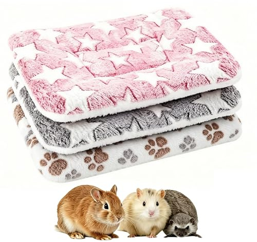 Esshogo set om 3 kaninmattor, varma plyschmattor för små djur, varma plyschmattor för marsvin, 32 x 25 cm hamster sängmattor, mjuka fleece-sängmattor för kaniner