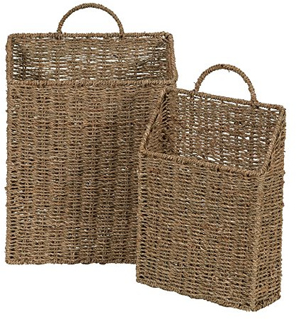 Rectangular Wicker Hanging Baskets, Set of 2, Small and Large, Handwoven Seagrass, Durable Metal Wire Frame, Multipurpose and Contemporary, Perfect for Organizing Newspapers, Mail and More, Natural