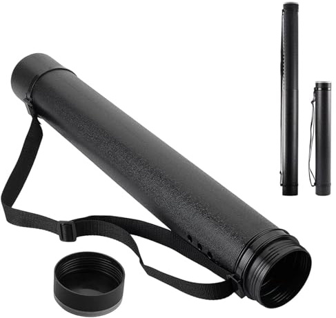 DEWEL Document Storage Poster Tube Expandable 63 cm to 107 cm, Plastic Waterproof Telescoping Adjustable Art Tube with Carrying Strap, Storage for Artworks, Drawing, Flip Chart (Black)
