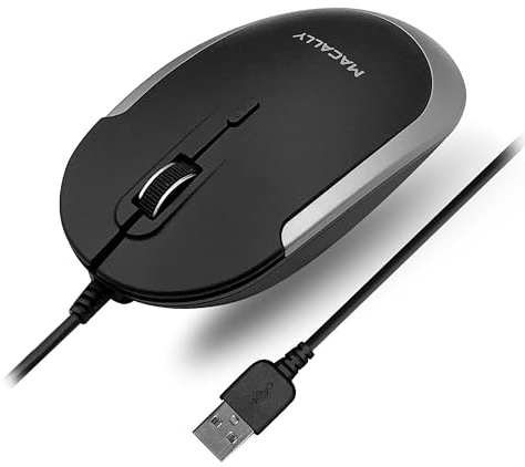 Macally Silent Wired Mouse - Slim & Compact USB Mouse for Apple Mac or Windows PC Laptop/Desktop - Designed with Optical Sensor & DPI Switch - Simple & Comfortable Wired Computer Mice (Space Gray)