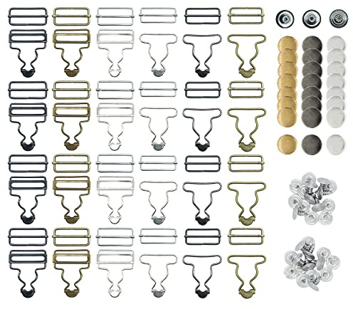 Woohome 24 Stück Metall Trägerschnallen mit Rechteck Schnalle Jeans Sub, 30 Stück Knöpfenfür Latzhose für Gurt, DIY Art Sewing Clothing Craft