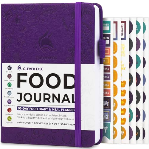Clever Fox Food Journal fickstorlek – daglig matdagbok, måltidsspårare och planerare för handväska, kalori- och näringslogg, för att hålla fast vid en hälsosam kost och uppnå viktminskningsmål, 10 x