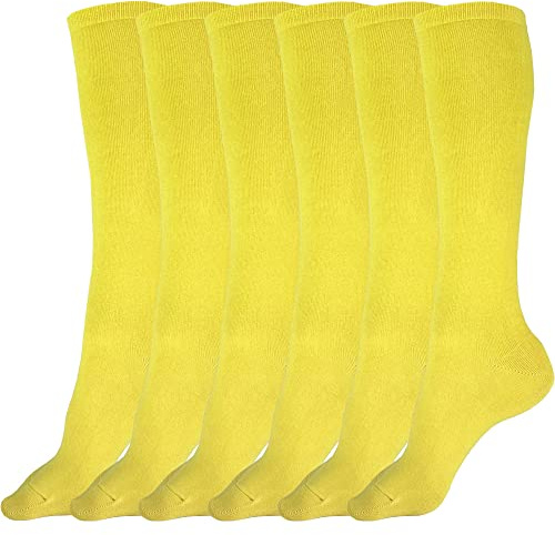 juDanzy 3 Pairs of Boys, Girls and Adult Solid Knee High Uniform Socks for School, Soccer, Football, AFO etc., Yellow, 6-10 Years