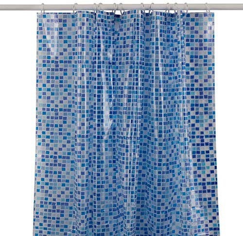 KAV Premium PEVA-Duschvorhang, vollständig wasserdicht, mit Hygiene- und Reinigungstechnologie, 180 x 180 cm, blaues Mosaik-Design für Zuhause und Hotel, Badezimmer-Dekor (blaues Mosaik)