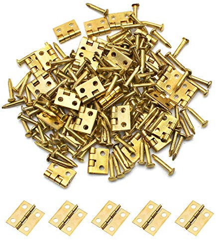 YunBey 60 Piezas Mini Gabinete Bisagras Muebles Casa, Miniatura Gabinete Closet Mini Bisagras Latón (1 x 0.8 cm)