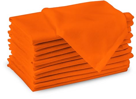 Encasa XO Serviettes en Tissu de Coton | Ensemble de 12 | Taille 43x43 cm | Couleur Unie Orange| Lavable en Machine