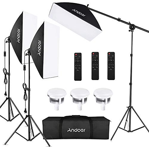 Andoer Softbox Kit, Iluminación Fotográfica Equipo con 85W 2800K-5700K Luz LED de Temperatura de Bicolor, Softbox de 50x70cm, Tripodes Soporte, Control Remoto y Bolsa de Transporte