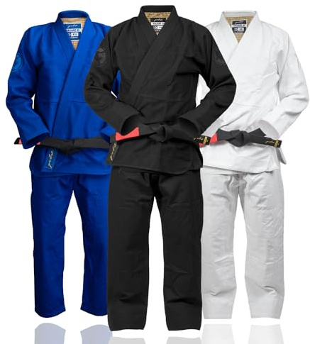Gold BJJ Valiant Gi - Heavyweight 550gsm Pearl Weave Jiu Jitsu Uniform - IBJJF Legal (Black, A3H)