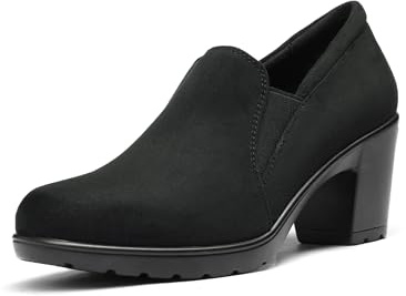 DREAM PAIRS Womens Mid Block Heels Ladies Sandals Slip-on Smart Work Office Dress Court Shoes DPU214,Size 6,Black/Suede,DPU214