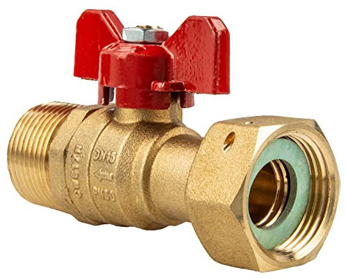 tecuro Kugelhahn Überwurfmutter Rp 1/2 Zoll x Aussengewinde G 1/2 Zoll (DN15) Flügelgriff rot, Messing CW617N blank