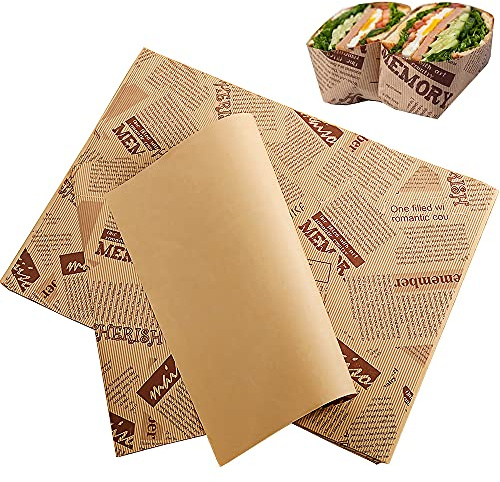 14 x 10 pulgadas Papel para Envolver Alimentos, 100 Hojas Papel Encerado para Alimentos, Antiadherente Resistente a la Grasa y al Agua Papel de Cera Impermeable para Sándwiches, Panes, Pizza, Fritas