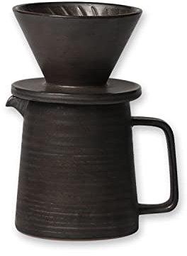 globe faith Stoneware Handmade Pour Over Coffee Maker Set, Ceramic Coffee Brewer Hand Drip Cone Dripper & Coffee Pot Microwaveable Decanter, Retro Metallic Glaze, 16oz