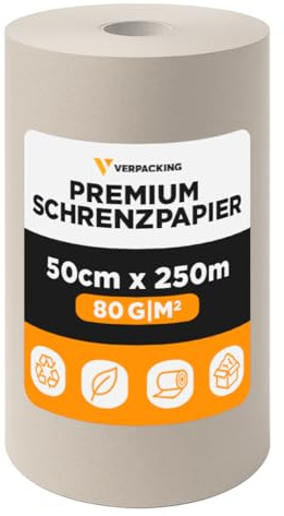 verpacking papier de calage 50 cm x 250 m 80 g/m² [modèle et quantité au choix] papier kraft rembourrage emballage pour expédition déménagement envoi 100% recyclé 1 rouleau