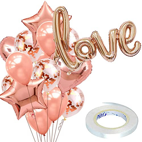 Luftballons Rosegold Set | 17-tlg Deko für Hochzeit, Liebe, Valentinstag und Geburtstag | Helium + Ballongas geeignet | Rose Gold Konfetti Ballons Partydeko Rosa Metallic