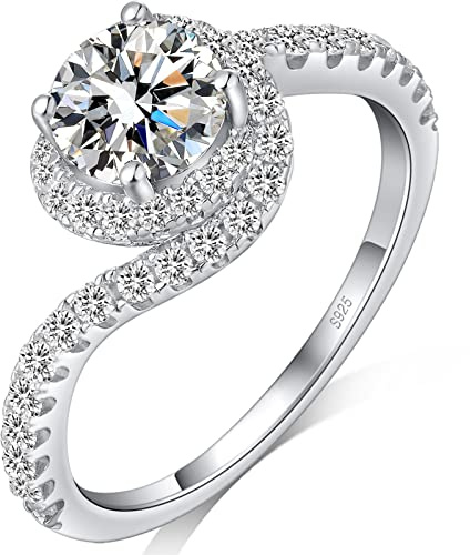 18K vitguldpläterade 925 sterling silver löftesringar för kvinnor, bröllop evighet förlovningsringar för henne, oändlighet årsdag simulerad diamantring set, flickor kvinnor smycken gåvor, Small