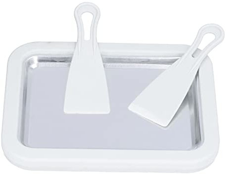 Máquina de Yogur Frito, Heladera Enrollada, Acero Inoxidable Sartén para Hacer Helados Instantáneos Bandeja de Hielo Frito Máquina para Hacer Helados con 2 Espátulas Y Marco(Blanco)