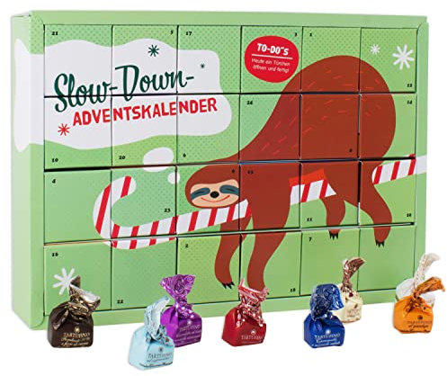 Slow Down Adventskalender zum Entspannen mit leckeren, gemischten Tartufo Pralinen (175g) - Leckere Trüffelpralinen für Achtsamkeit, Entspannung und bewusste Genießer zur Adventszeit