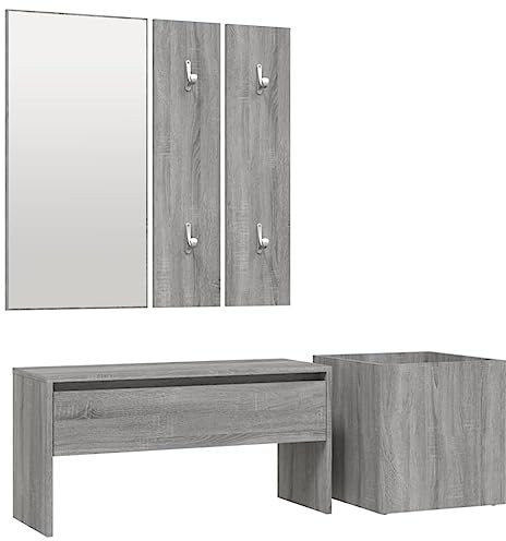 vidaXL Set de Muebles de Recibidor Armario Entrada Pasillo Vestíbulo Almacenamiento Perchero Zapatero Madera Contrachapada Gris Sonoma