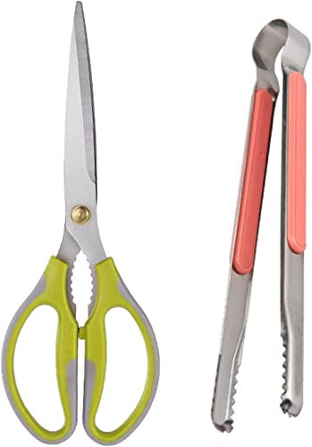 Forbici cucina Robusto & Pinze da Cucina, 26.3cm Forbici per la Casa in Acciaio Inossidabile, 25.5cm Pinze da Barbecue Professionale in Acciaio Inossidabile Antiscottatura