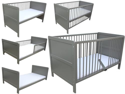 Kinderbett Juniorbett Beistellbett 140x70 cm 3in1 mit Matratze grau