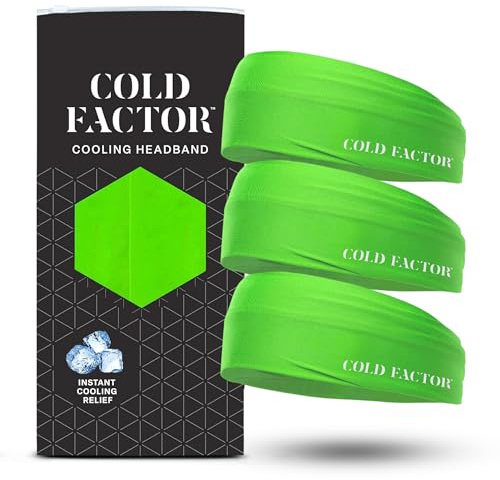 COLD FACTOR Cooling Headband for Women and Men – UPF 50+ Advanced Evaporative Comfort, Instant Cooling Sweatband for Outdoor Sports, Fitness, Yoga, Hiking, Running, and Workout – 3 Pack (Lime)