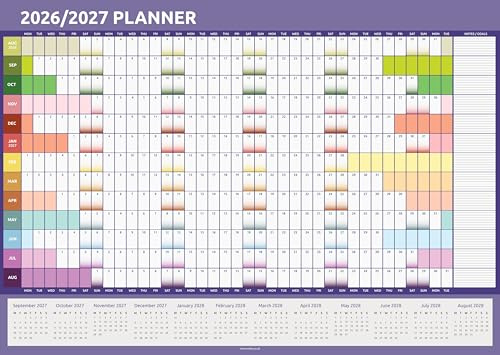 2026 2027 Academic Wall Planner A2 - Mid Year to View UK Calendar, 59cm x 42cm - School Teacher Student Yearly Chart Organiser (Rainbow)