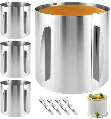 YAYODS 4 Pezzi Anello per Torte 20cm, Anello Torta Regolabile Diametro 16-30 cm, Anello Posteriore Regolabile, Anello per Torte in Acciaio Inox con Clip di Fissaggio, Telaio Rotondo con Scala